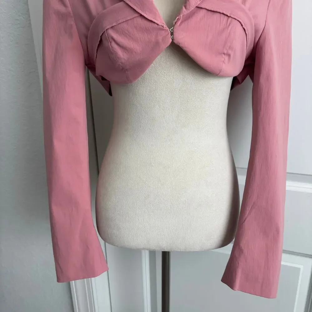 ZARA Pink Cropped Blazer Jacket Wrap Tie Waist Blogger Favorite Size Large L